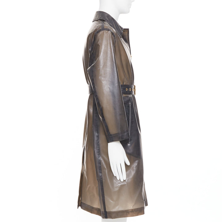 VERSACE 2019 black transparent latex pvc crystal single breasted coat EU38EU38