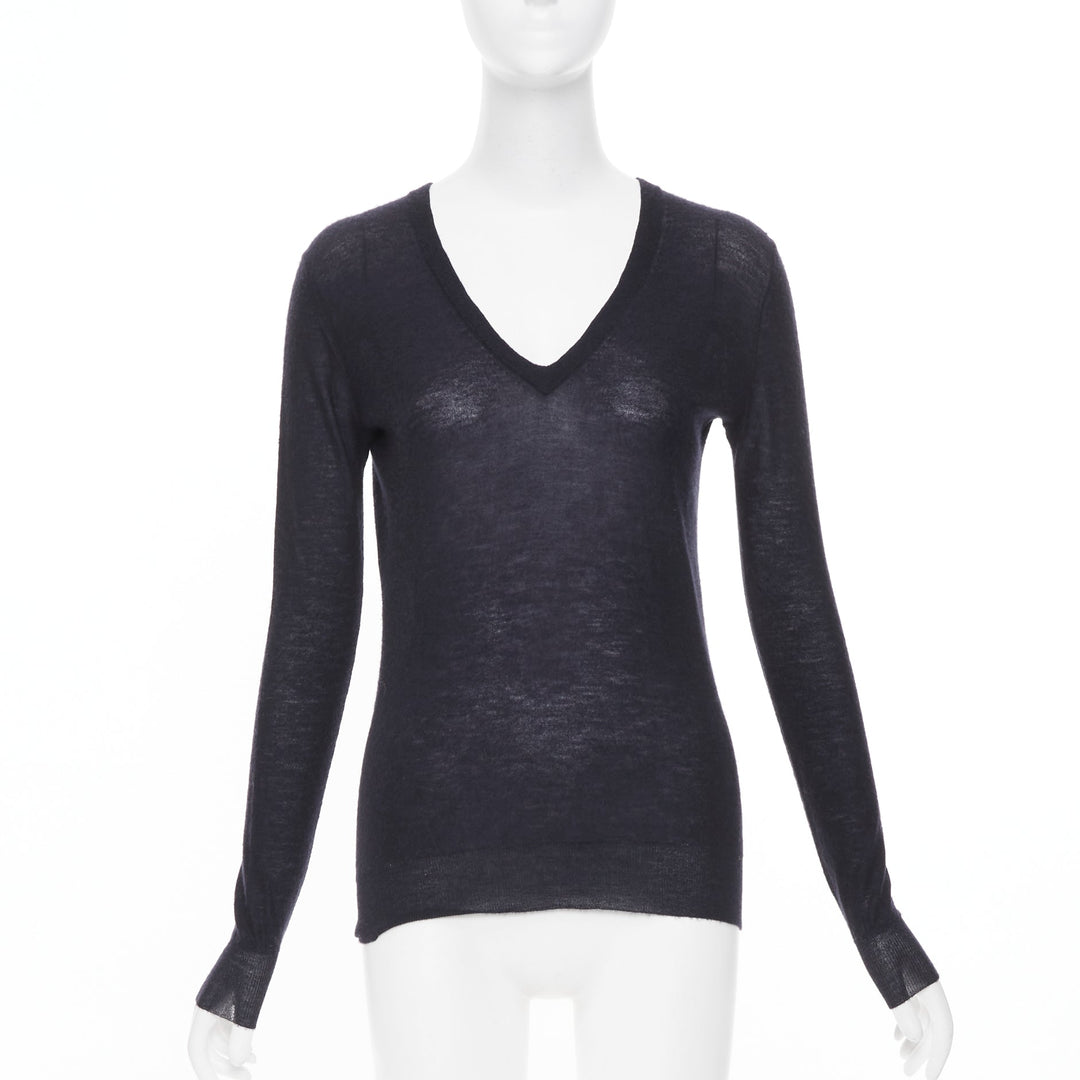 JOSEPH 100% cashmere black semi sheer knit long sleeve vneck casual sweater XS