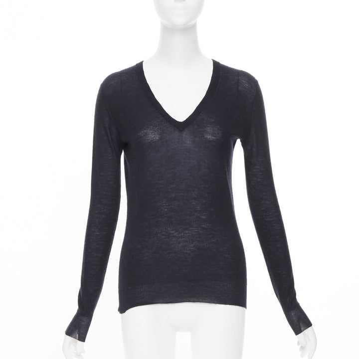 JOSEPH 100% cashmere black semi sheer knit long sleeve vneck casual sweater XS