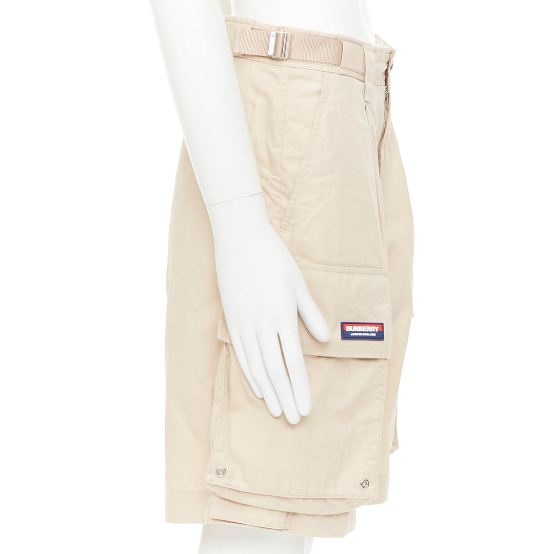 BURBERRY soft fawn beige technical cotton Billy multi pocket cargo shorts T44 XS