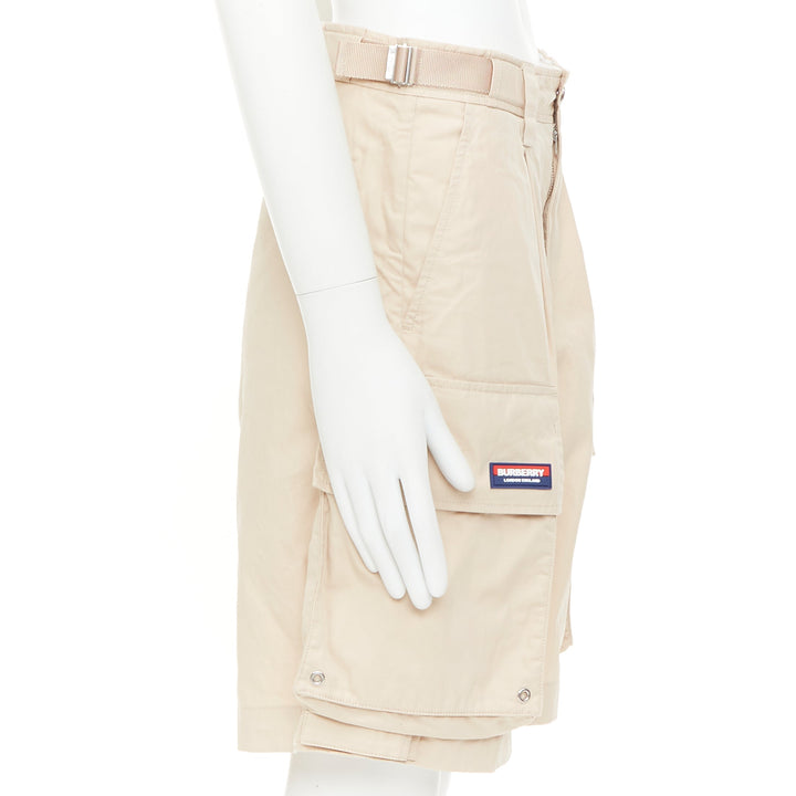 BURBERRY soft fawn beige technical cotton Billy multi pocket cargo shorts T44 XS