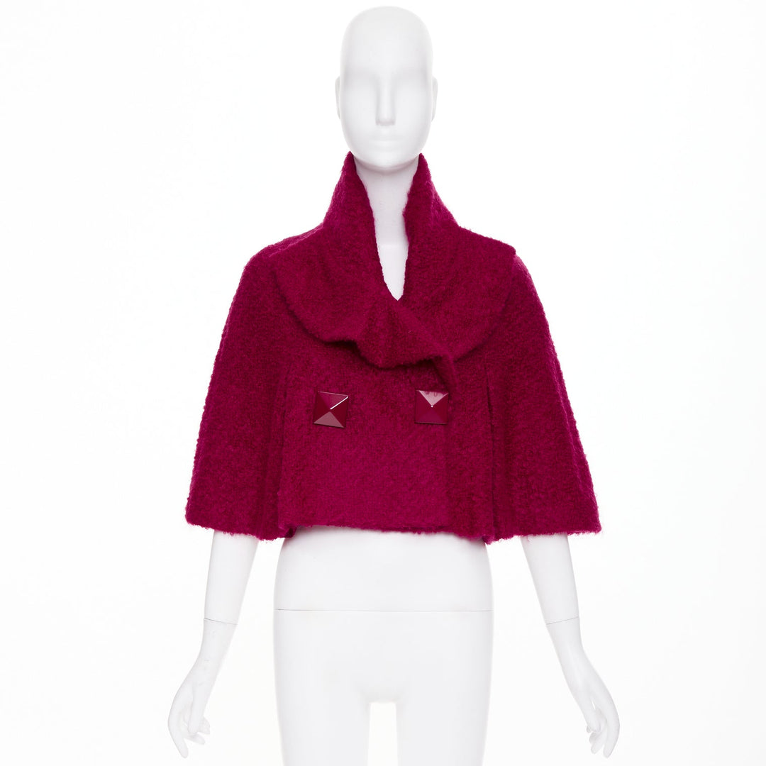 JOHN GALLIANO Vintage pink mohair blend shearling pyramid button cape jacket M