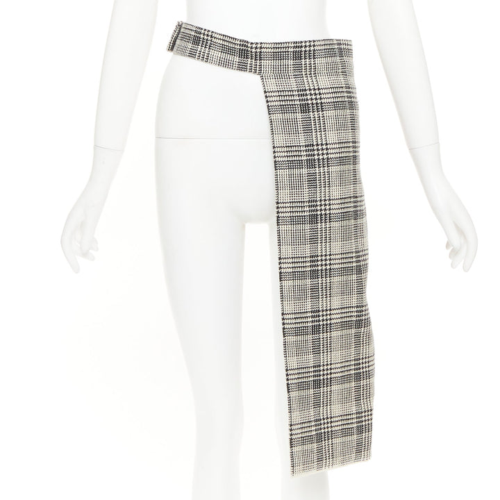 PRADA 2015 Glen check virgin houndstooth wool tweed half skirt belt IT40 S