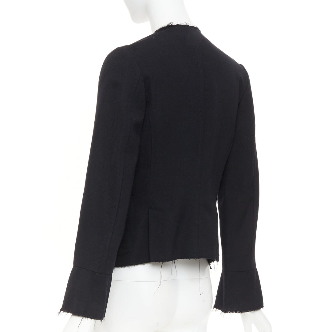 COMME DES GARCONS 2005 black wool lace mousseline open ruffle cropped jacket S