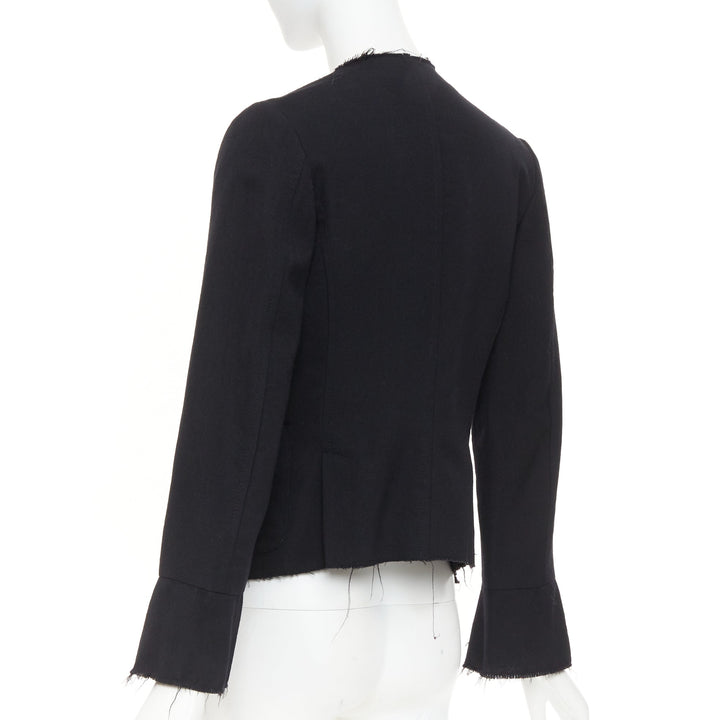 COMME DES GARCONS 2005 black wool lace mousseline open ruffle cropped jacket S