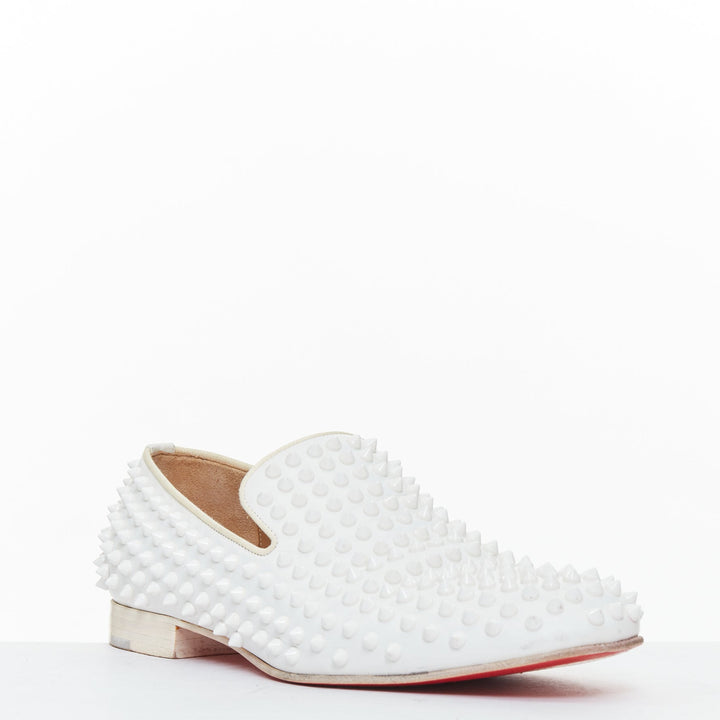 CHRISTIAN LOUBOUTIN Dandelion white leather spike stud loafer shoes EU40.5