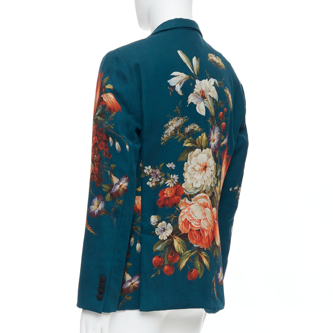 DOLCE GABBANA 2013 teal blue baroque floral print tuxedo jacket IT50 L