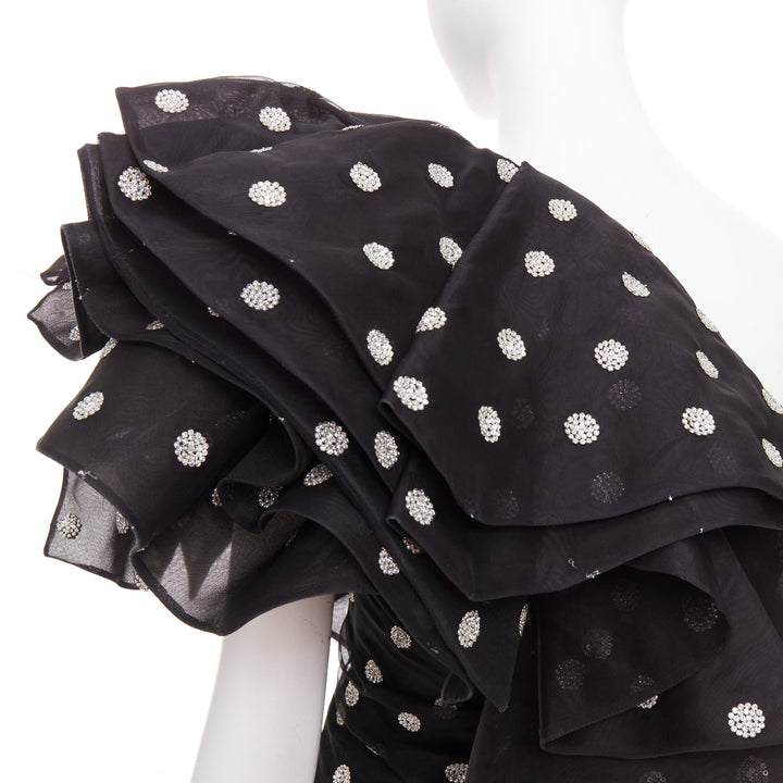ALEXANDRE VAUTHIER COUTURE SS2019 Runway crystal polka dot ruffle shoulder dress
