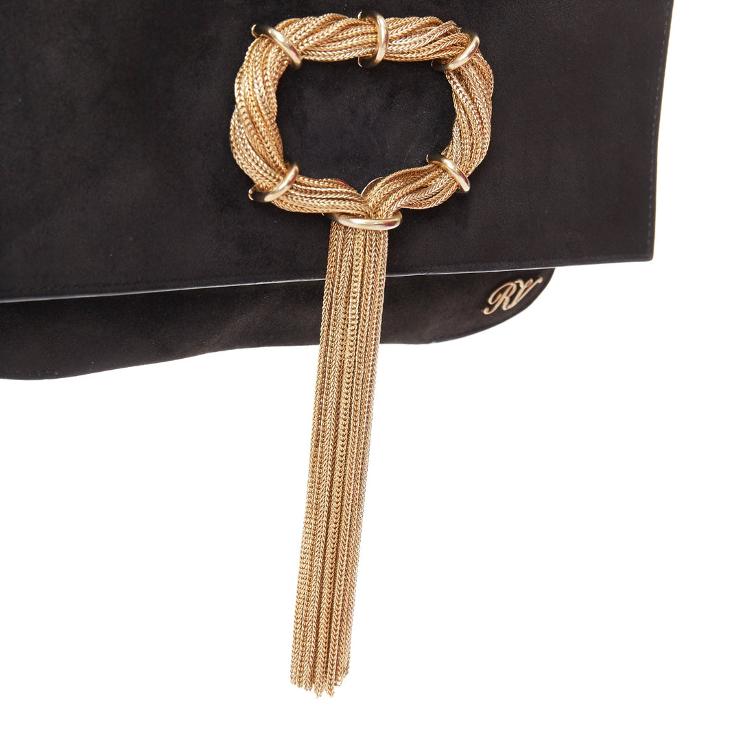 ROGER VIVIER 2017 Club Chain suede gold chain tassel buckle RV evening clutch