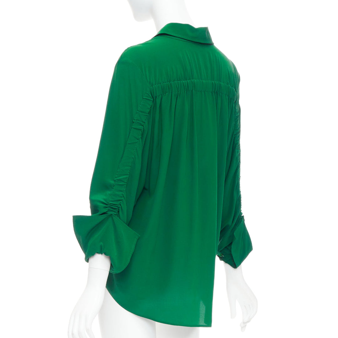 STELLA MCCARTNEY 2017 kelly green 100% silk ruched sleeves dress shirt IT34 XXS