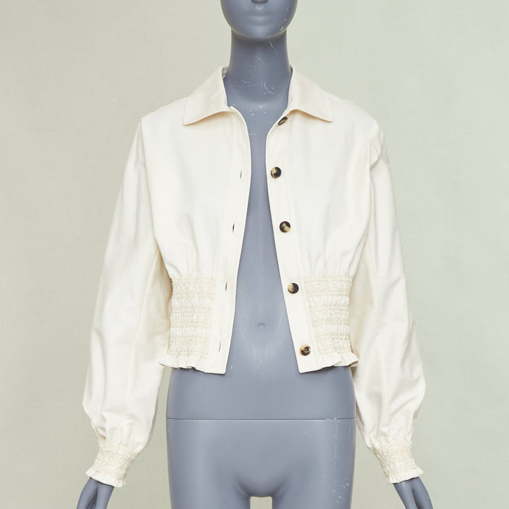 HERMES 2010 Crude Cell  ivory heavy cotton smocked waist crop overshirt FR38 M