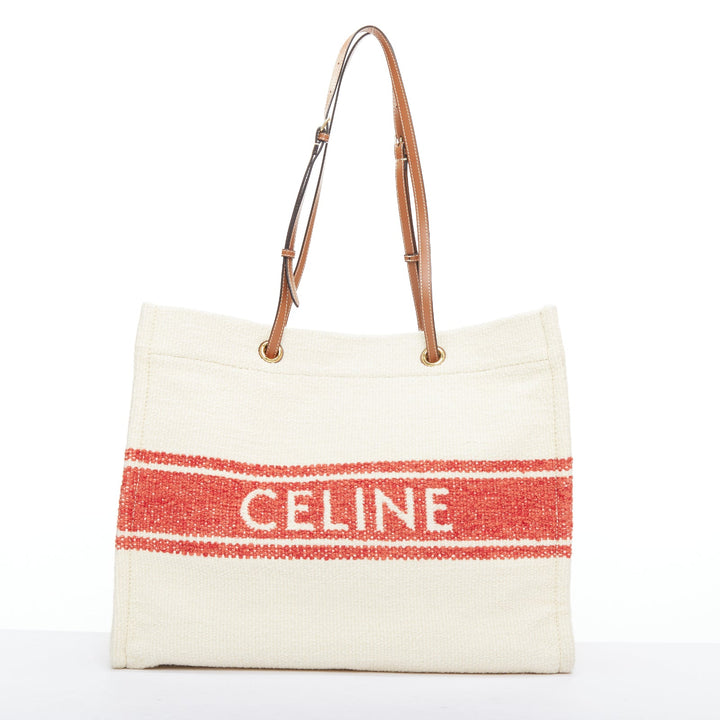 CELINE 2021 Plein Soleil Horizontal Cabas Thais boucle wool logo tote bag