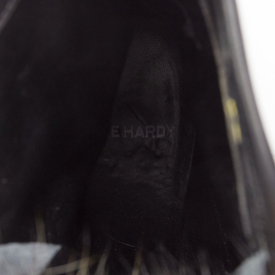 PIERRE HARDY black grained leather fur front trio buckle platform boot EU37.5