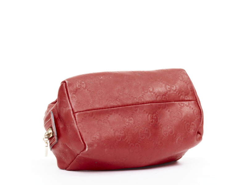 GUCCI Vintage Guccissima red leather GG emboss gold heart zip pouch make up bag