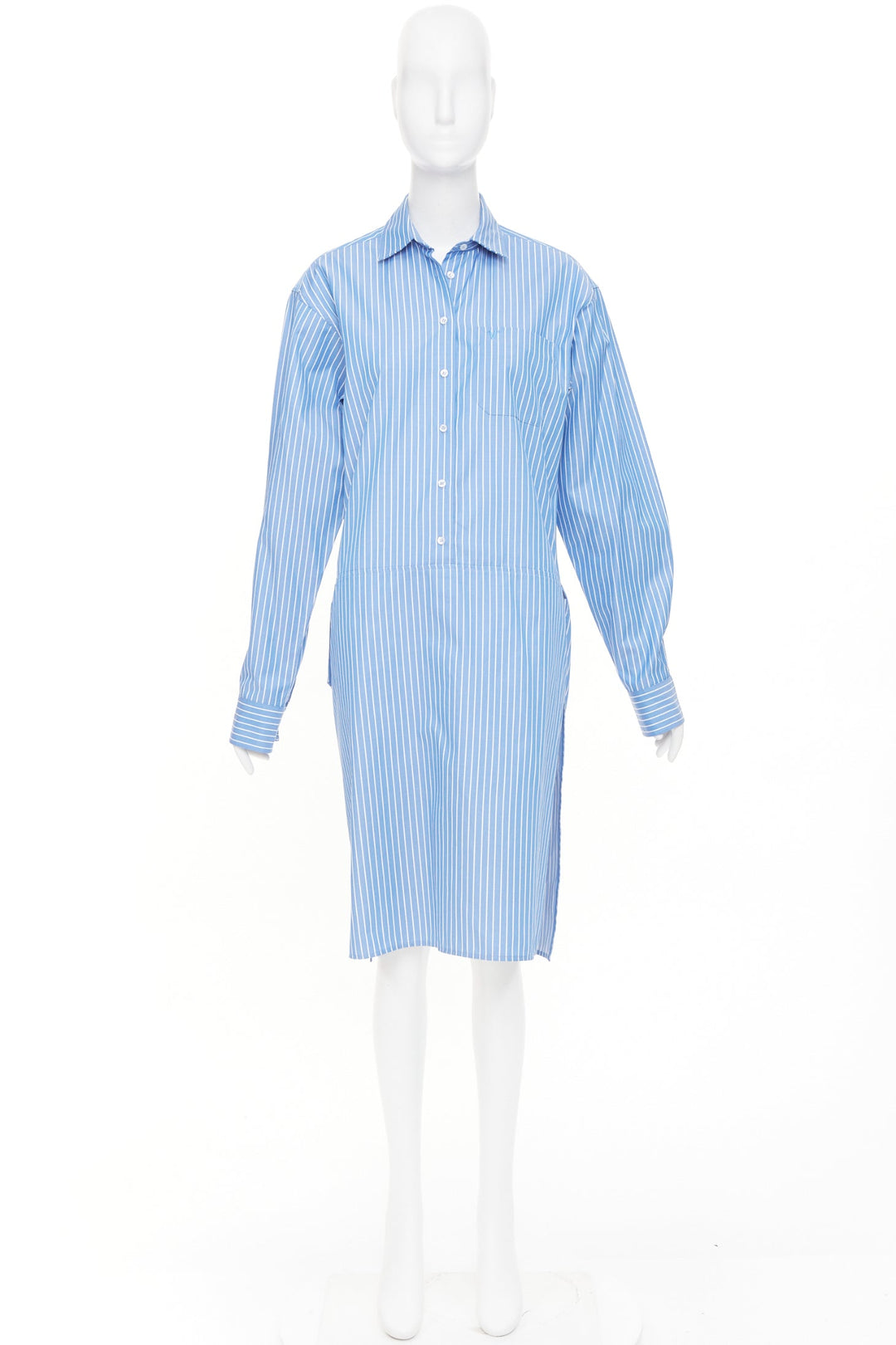 VETEMENTS 2016 Runway blue white striped cotton blend asymmetric shirt dress S