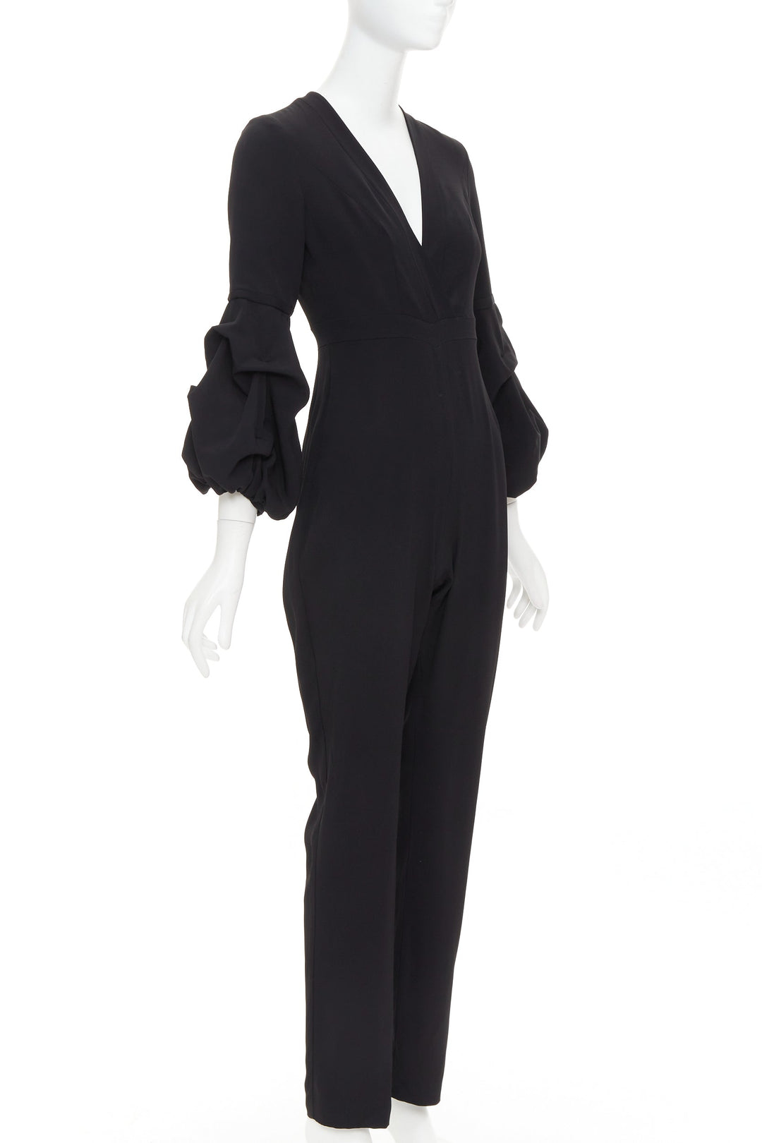 ALEXIS Maximila ruched sleeves skinny leg crepe black tapered jumpsuit XS
