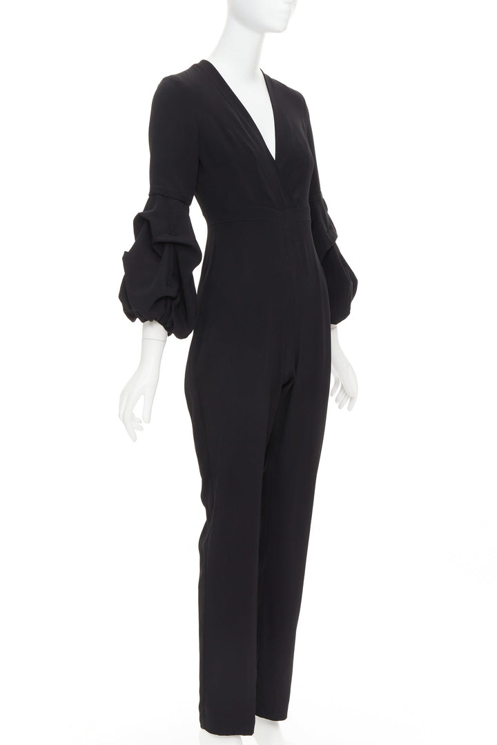 ALEXIS Maximila ruched sleeves skinny leg crepe black tapered jumpsuit XS