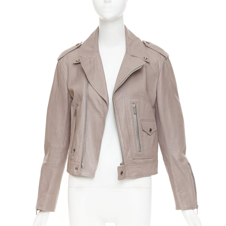 CHRISTIAN DIOR beige goat leather handpainted Phoenix zipped biker jacket FR38 M