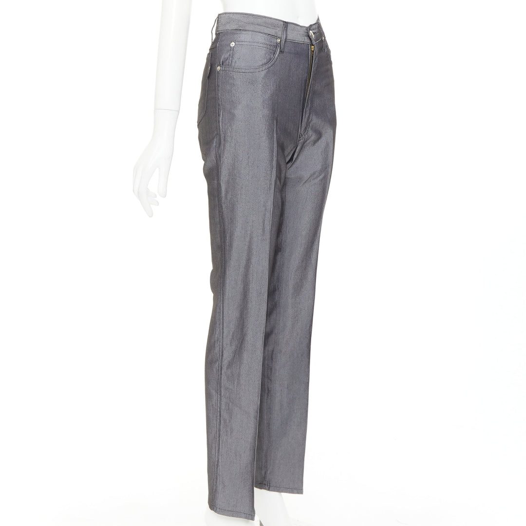 FENDI JEANS Vintage grey yellow logo tab pocket high waisted slim pants