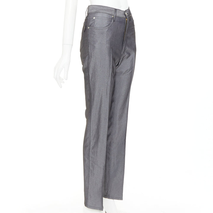 FENDI JEANS Vintage grey yellow logo tab pocket high waisted slim pants