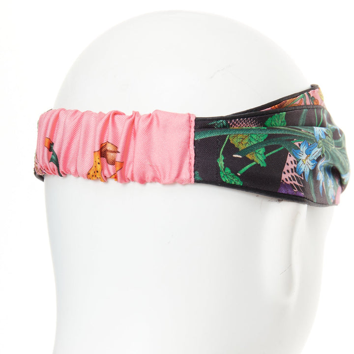 GUCCI 2017 Flora Snake print black silk twisted knot elastic headband turban