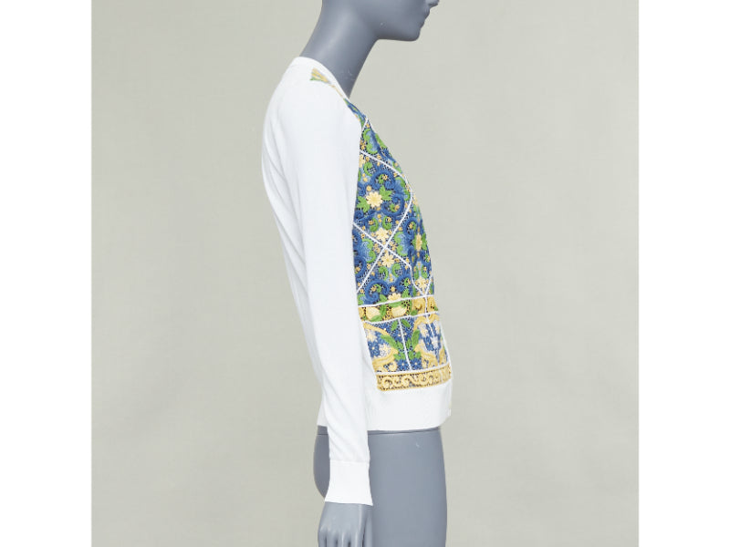 DOLCE GABBANA Majolica print embroidery anglais lace cream cardigan IT40 S