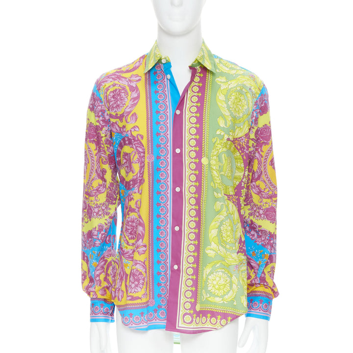 VERSACE Pop Neon Barocco Technicolor baroque print cotton shirt EU38 S