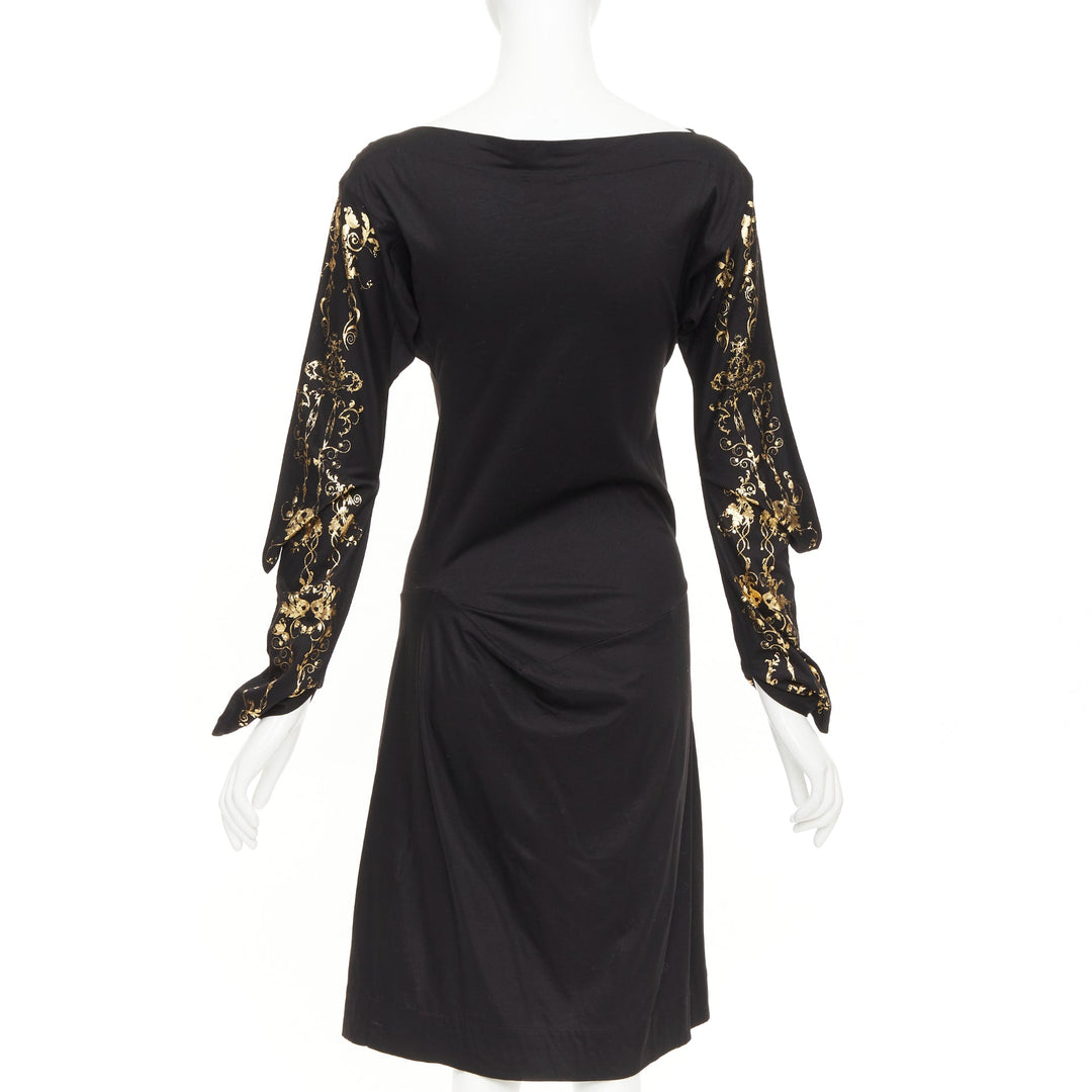 VIVIENNE WESTWOOD Red Label black gold baroque foil sleeve 3D draped dress JP2 M
