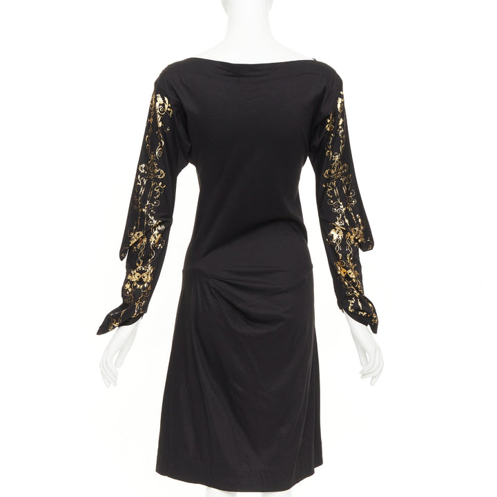 VIVIENNE WESTWOOD Red Label black gold baroque foil sleeve 3D draped dress JP2 M