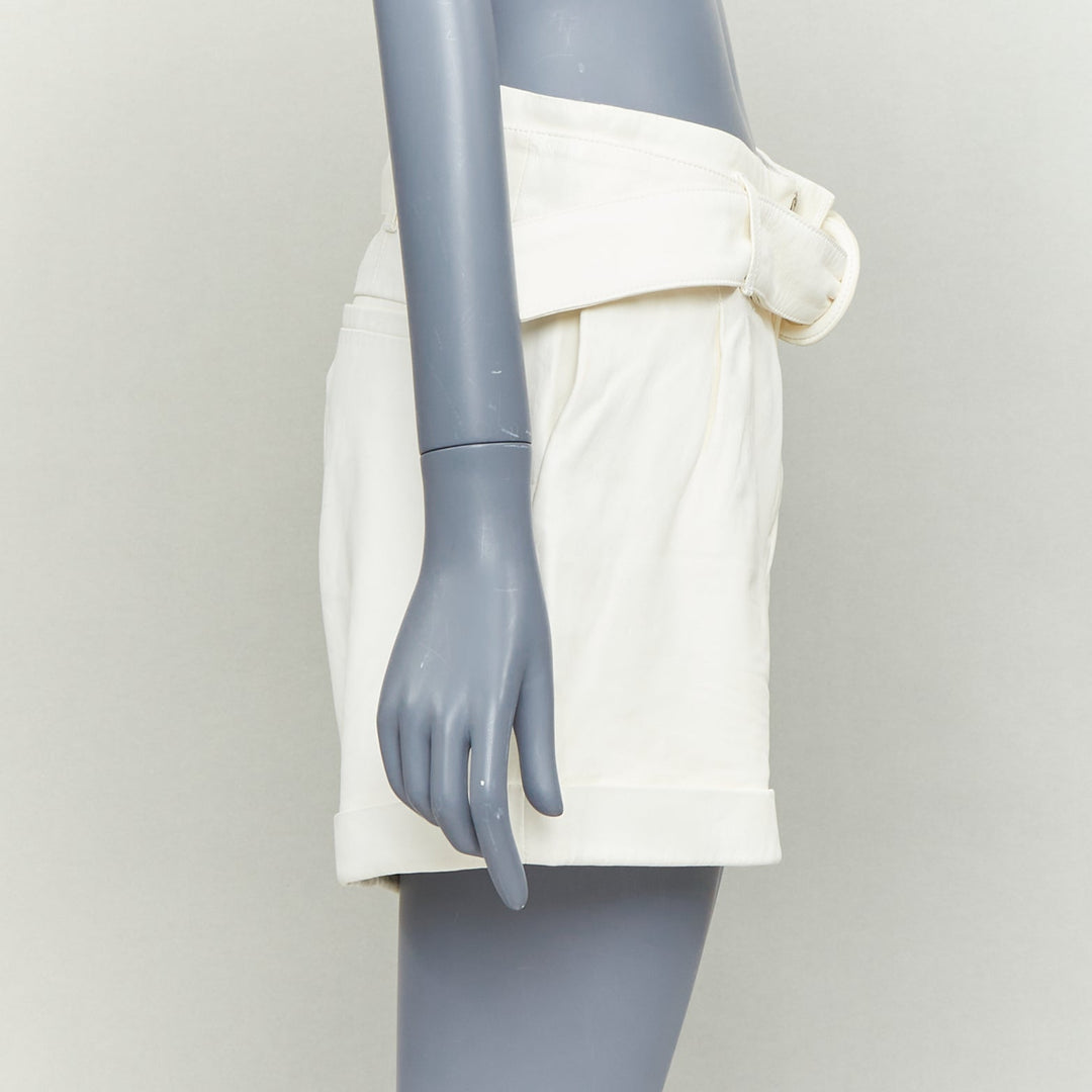 FRAME butter cream lamb leather high waisted belted paperbag shorts 27"