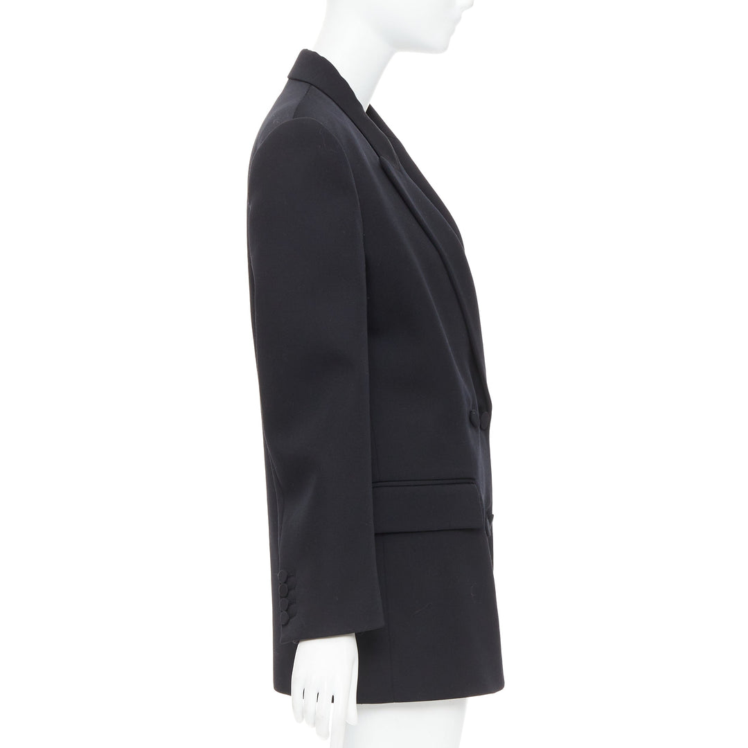VALENTINO 2023 black virgin wool power shoulder double breasted coat IT38 XS