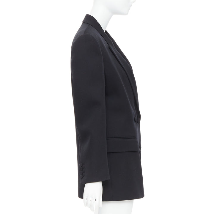 VALENTINO 2023 black virgin wool power shoulder double breasted coat IT38 XS
