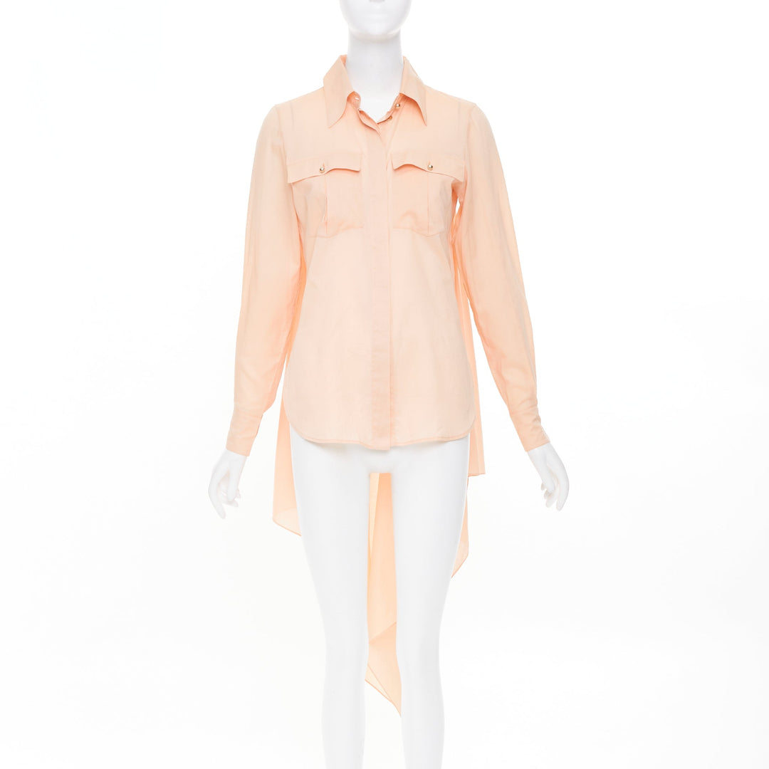 CHANEL 2017 Runway peach cotton cape trailing high low flap pocket shirt FR34 XS