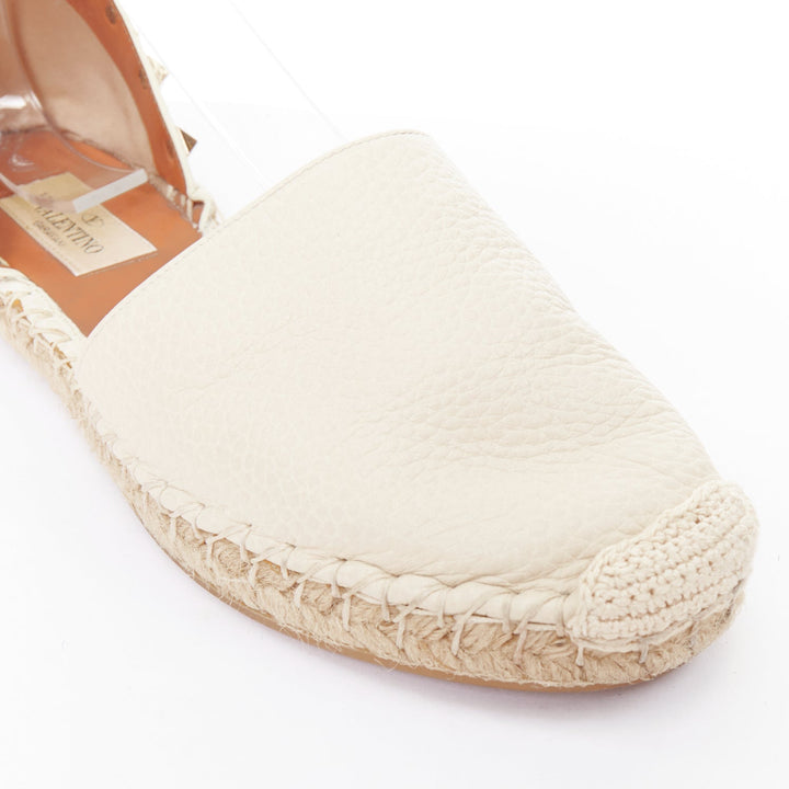 VALENTINO Rockstud cream leather gold stud double espadrille flats EU37