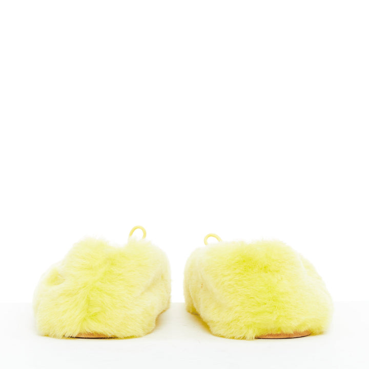 CELINE 2022 Les Ballerines yellow plush furry triomphe bow ballet flats EU37