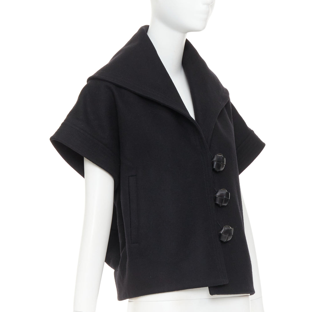STELLA MCCARTNEY 2005 black wool cashmere wide collar woven buttons coat IT40 S