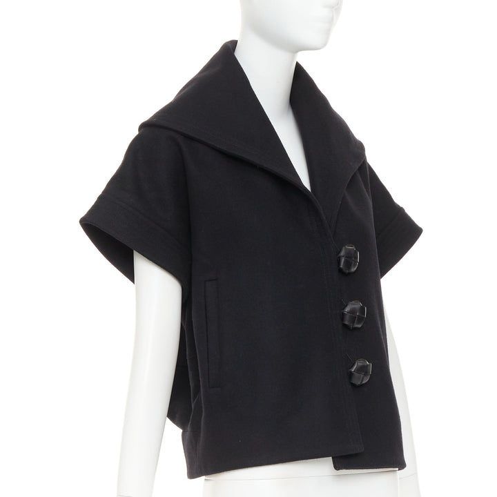 STELLA MCCARTNEY 2005 black wool cashmere wide collar woven buttons coat IT40 S