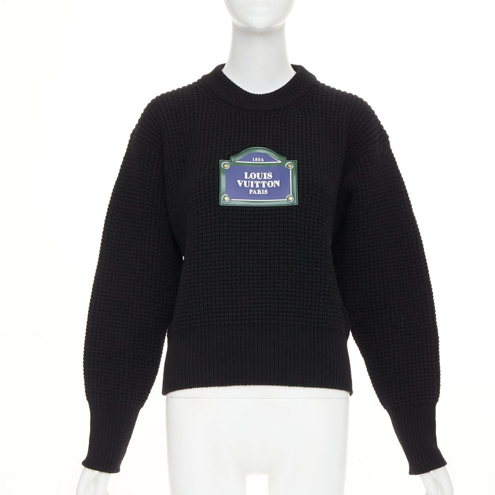 LOUIS VUITTON 2023 LV Street Sign leather wool cashmere waffle knit sweater XS