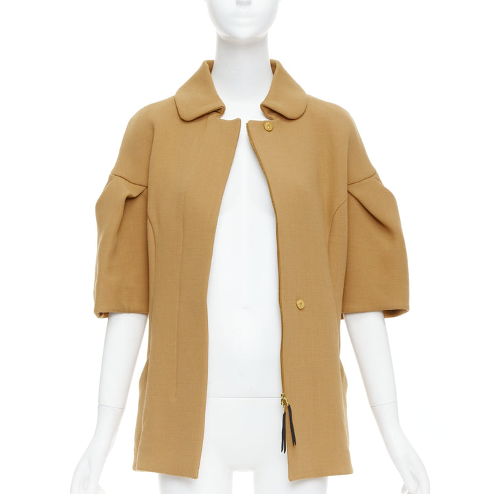 MARNI camel virgin wool puff darted sleeve zip round collar coat IT40 S