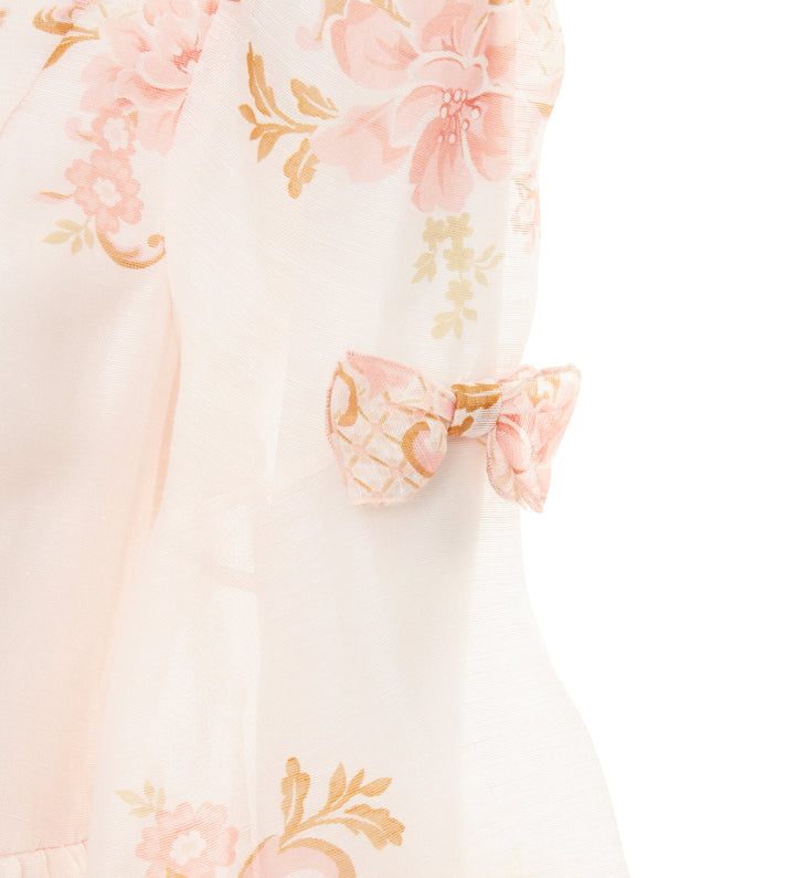 ZIMMERMANN 2022 Runway Postcard Bow rose pink silk linen organza dress US1 XS