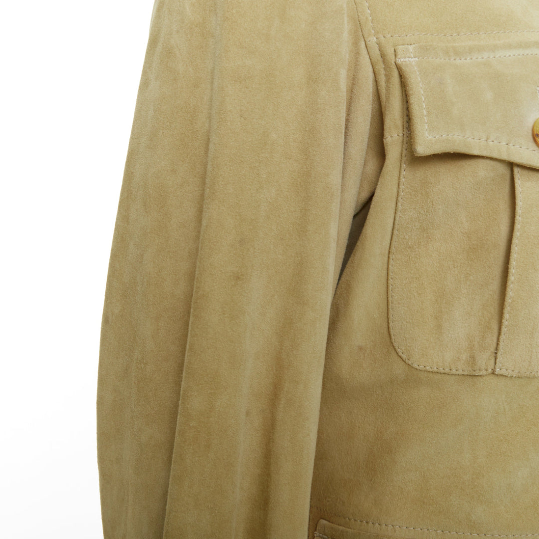 GUCCI Tom Ford Vintage khaki suede leather horn button safari jacket IT46 S