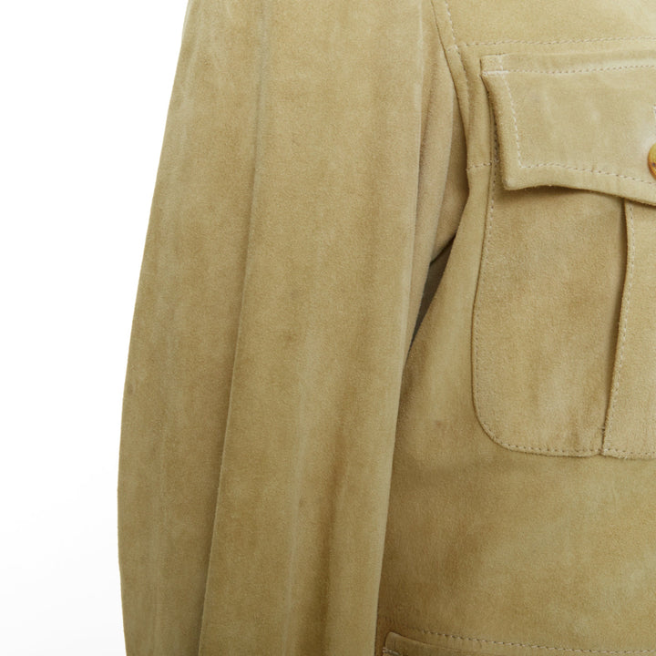 GUCCI Tom Ford Vintage khaki suede leather horn button safari jacket IT46 S