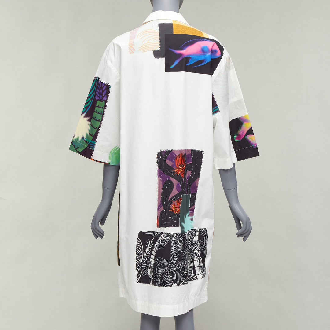DRIES VAN NOTEN multicolour photographic patch print white shirt dress S