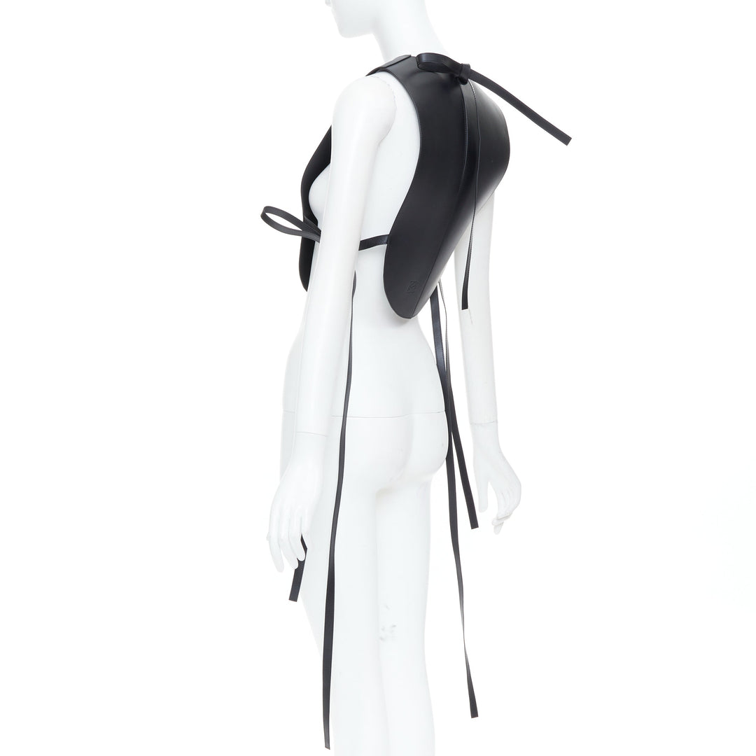 LOEWE 2020 Runway black calfskin leather side tie tabard plastron vest