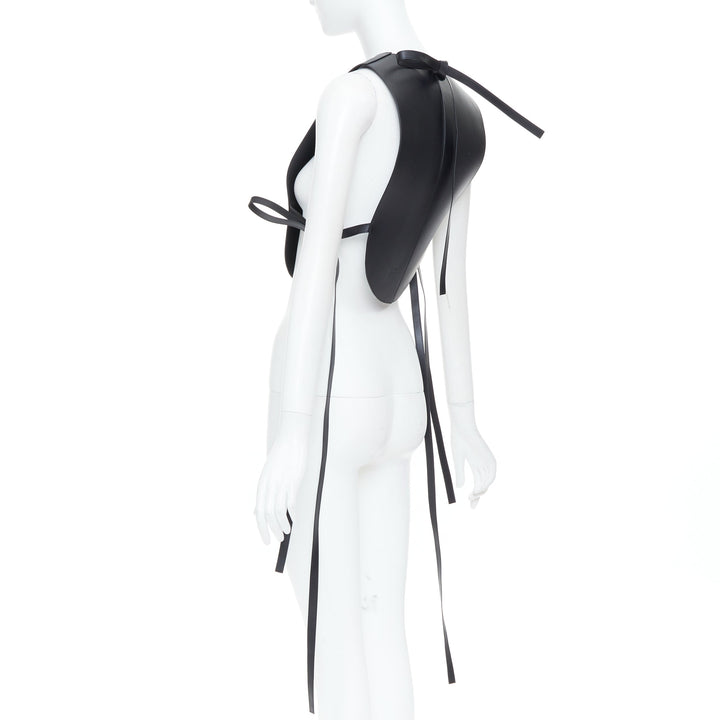 LOEWE 2020 Runway black calfskin leather side tie tabard plastron vest