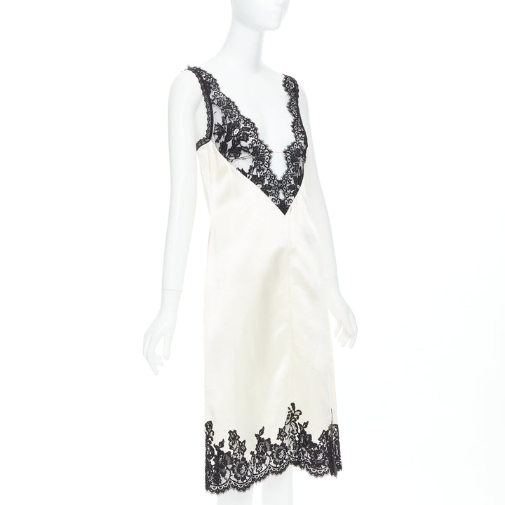 rare CELINE Phoebe Philo 2016 Runway cream silk sheer lace slip dress FR38 M