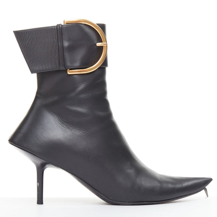 BALENCIAGA Essex 80 black leather gold buckle ankle boots EU36
