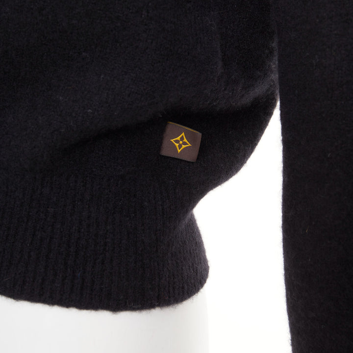 LOUIS VUITTON Cursive Signature black white wool blend fluffy logo sweater XS