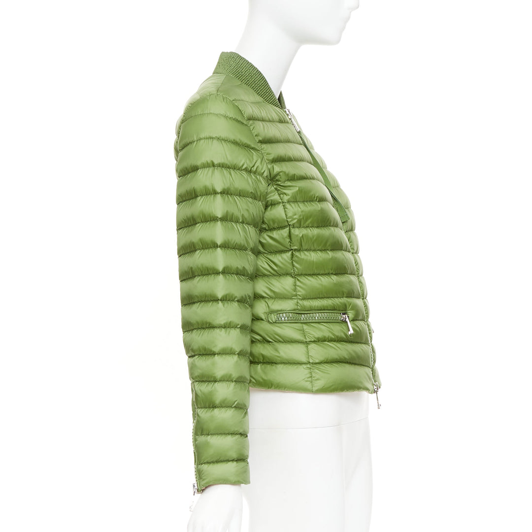 MONCLER Blen Giubotto green horizontal down quilted zip up jacket Sz.1 S