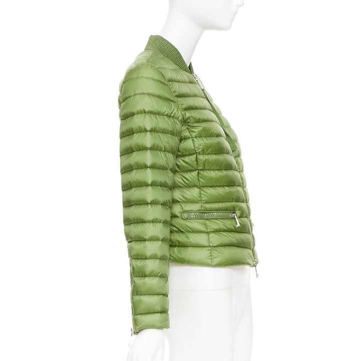 MONCLER Blen Giubotto green horizontal down quilted zip up jacket Sz.1 S